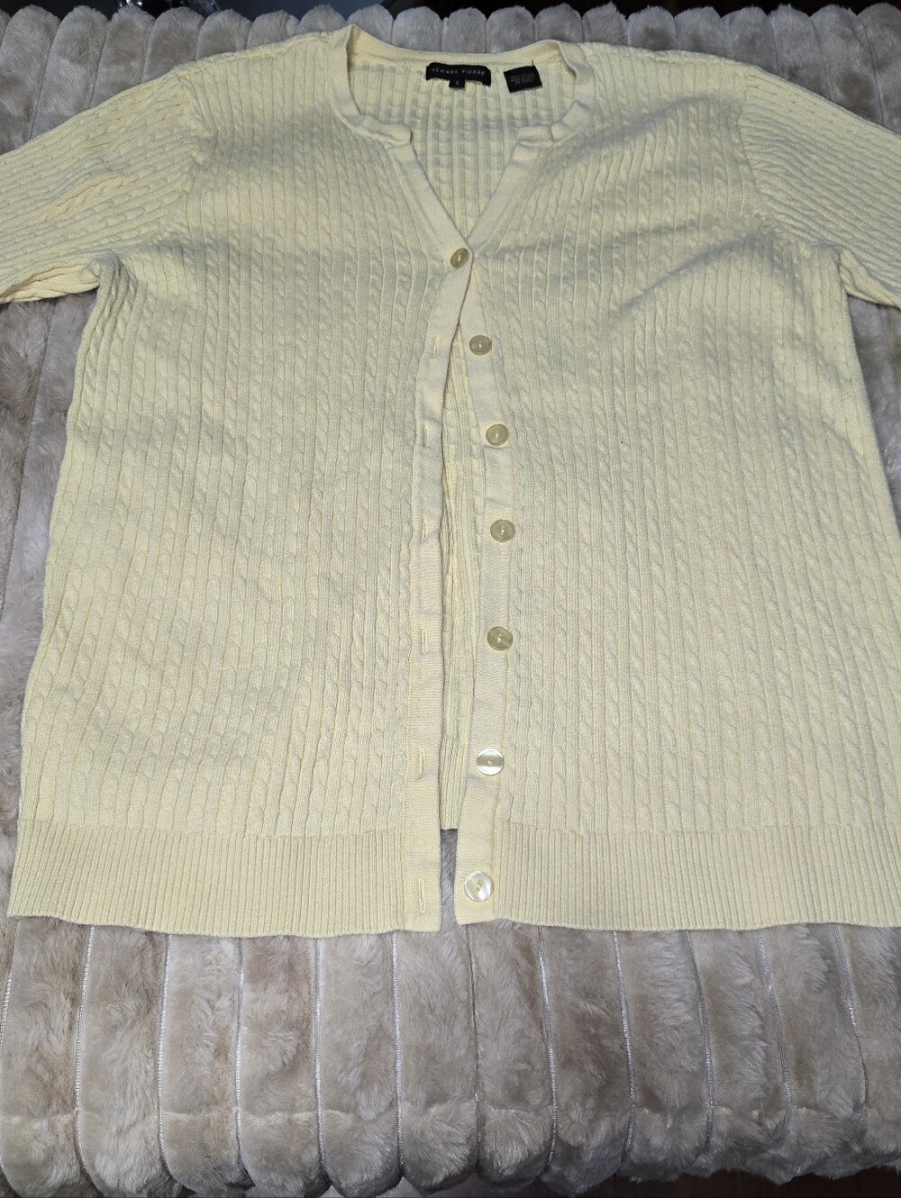 JEANNE PIERRE Pale Yellow Cable Knit Button Cardigan
